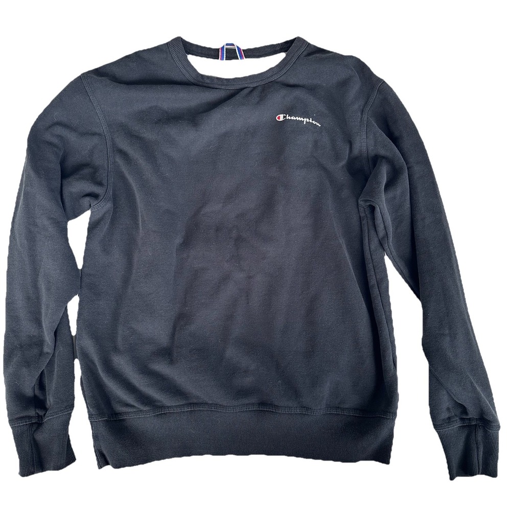 Champion Sweatshirt Mens Size Medium Basic Black Cotton Long Sleeve‎ Crew Neck